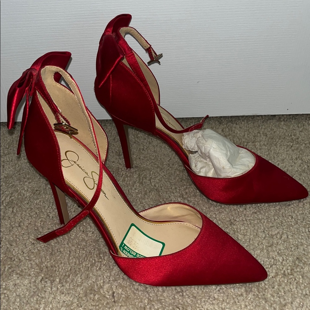 Jessica Simpson Red Stiletto Heels with Bow Detail